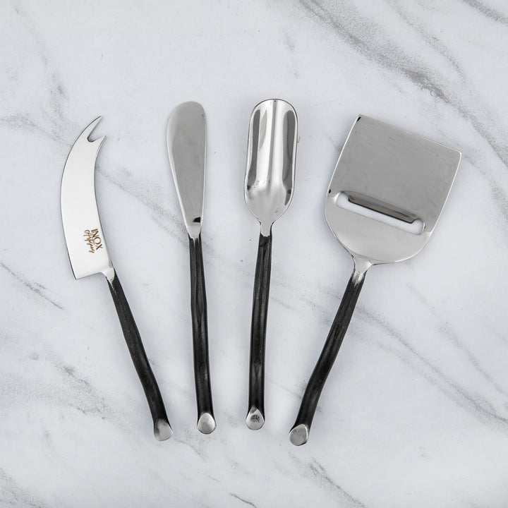 Twig Design Burnt Black Cheese Tools 4 Pcs. Set Stainless Steel Piece Handmade - Diamond Home USA
