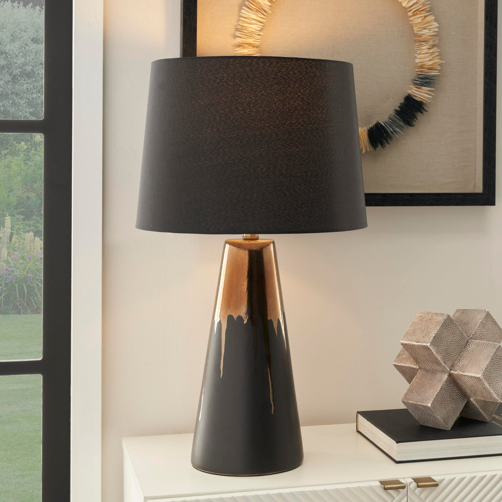 Nourison 27" Black & Gold Paint Drip Ceramic Table Lamp for Bedroom Living - Diamond Home USA
