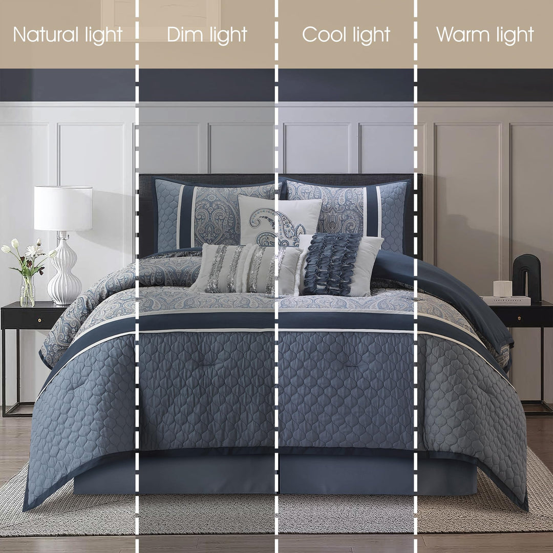 Stratford Park Perfect Paisley 7 Piece Comforter Set Navy/Blue/White Bed Size Queen - Diamond Home USA