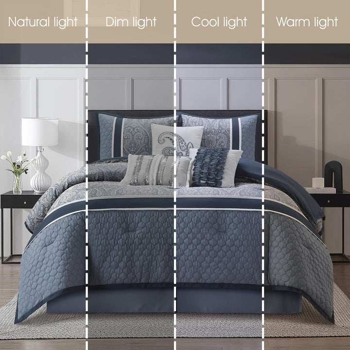 Stratford Park Perfect Paisley 7 Piece Comforter Set Navy/Blue/White Bed Size Queen - Diamond Home USA