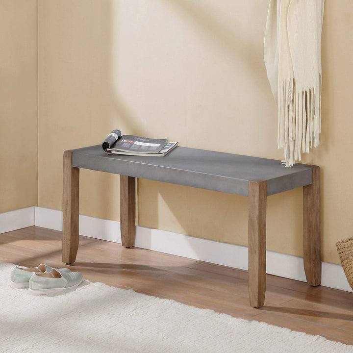 Enchanted Acre 40-inch Faux Concrete and Wood Bench Grey Solid MDF Lacquer