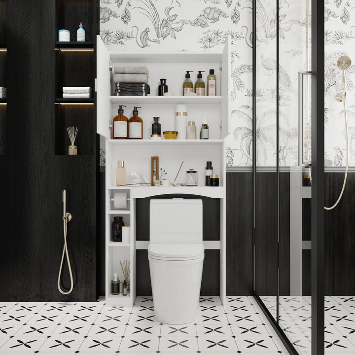 Over The Toilet Cabinet for Bathroom Storage Shelf Organizer White Modern - Diamond Home USA