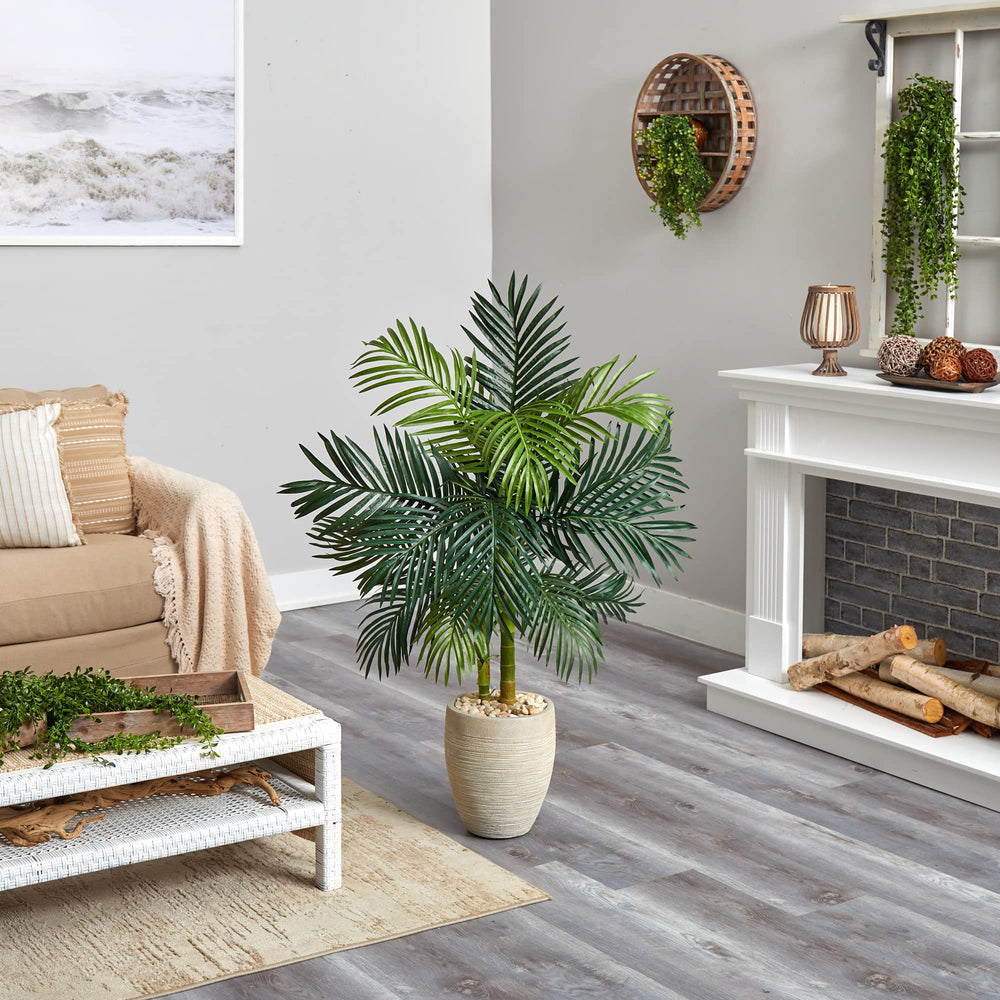 Nearly Natural 4.5ft. Golden Cane Palm Artificial Tree in Oval Planter - Diamond Home USA