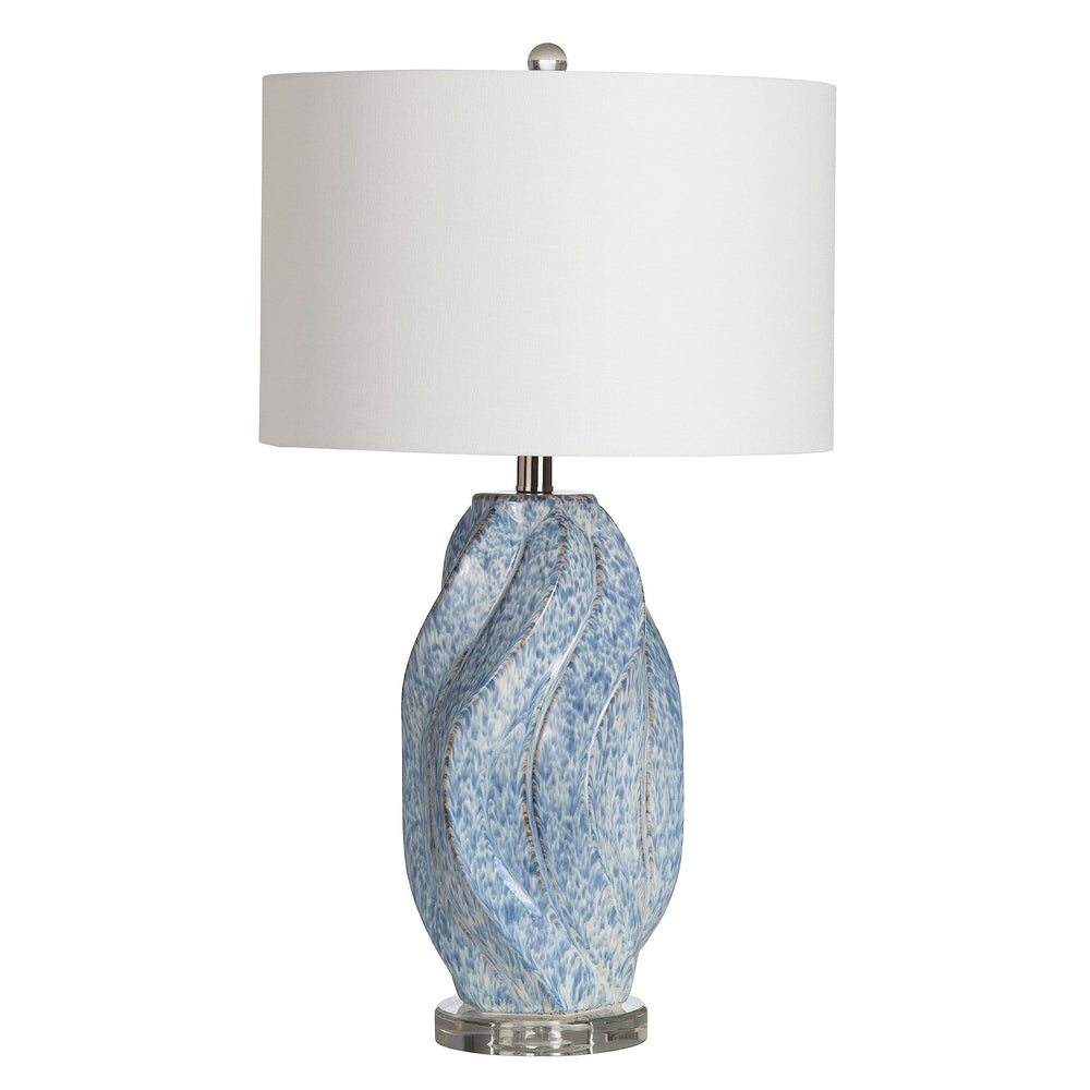 3-Way Swirl Ceramic able Lamp with White Linen Shade Blue Modern Contemporary - Diamond Home USA