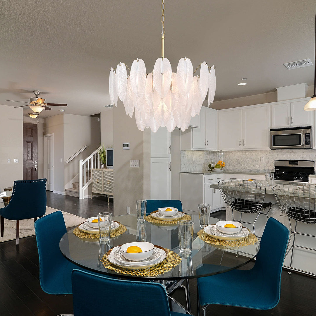 The Lighting Store Paula Brushed Shiny Brass 7-Light Glass Feather-Shaped - Diamond Home USA