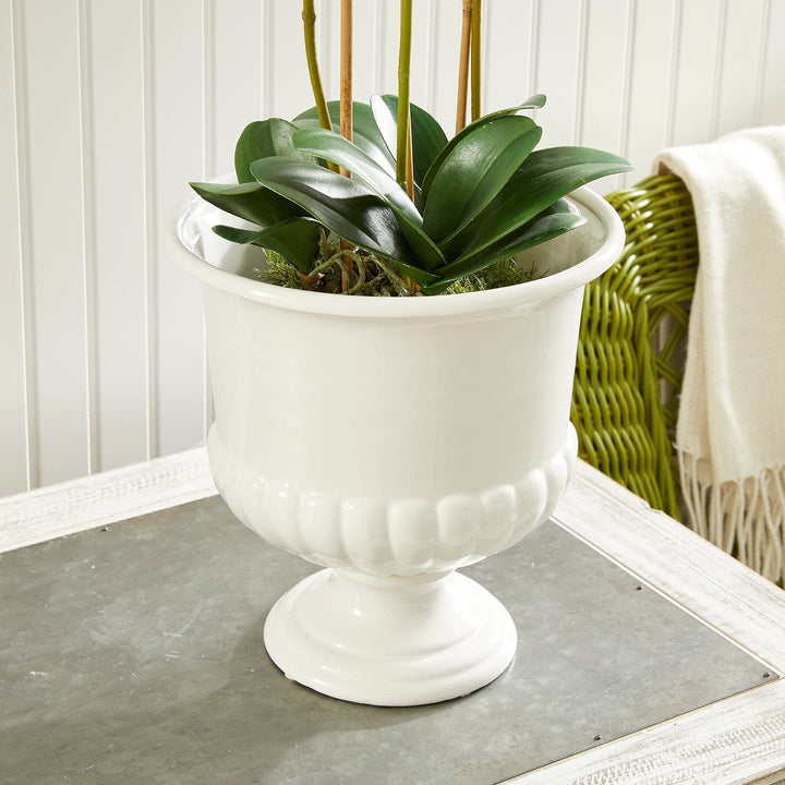 Decorative Pedestal Bowl Small White Clay - Diamond Home USA