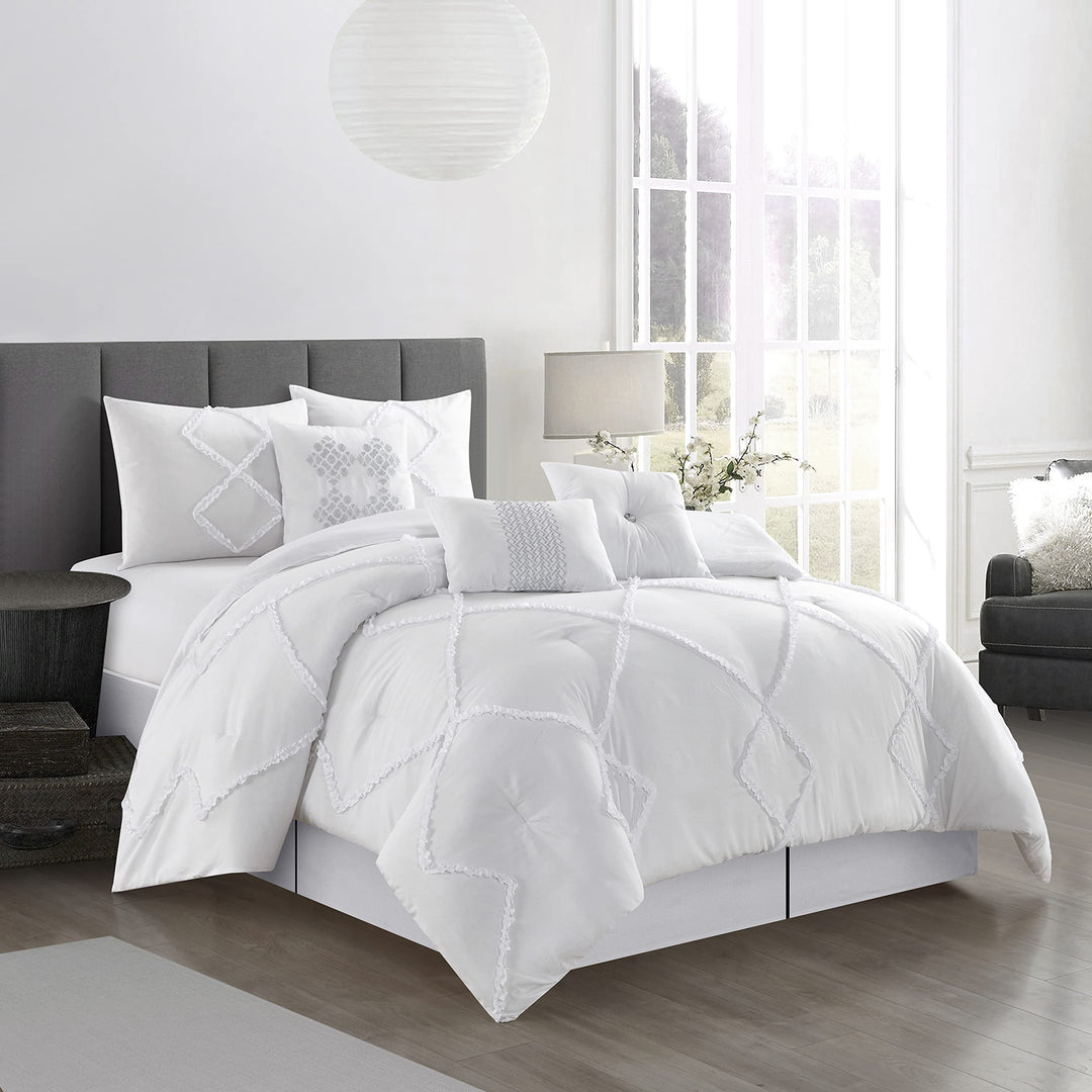 Grand Avenue Ali 7 Piece Comforter Set White Queen 100% Polyester - Diamond Home USA