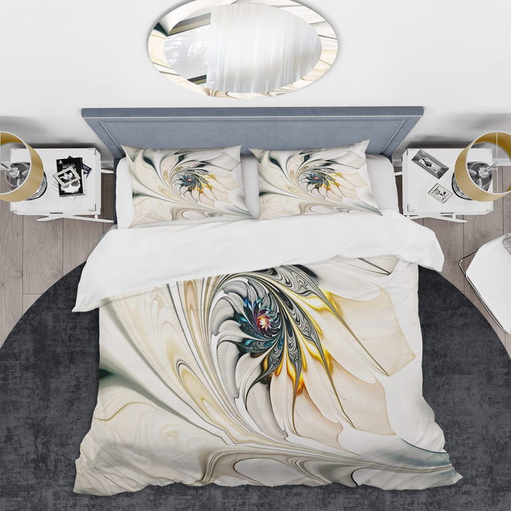 Designart White Stained Glass Floral Art-Modern & Contemporary Duvet Cover King - Diamond Home USA