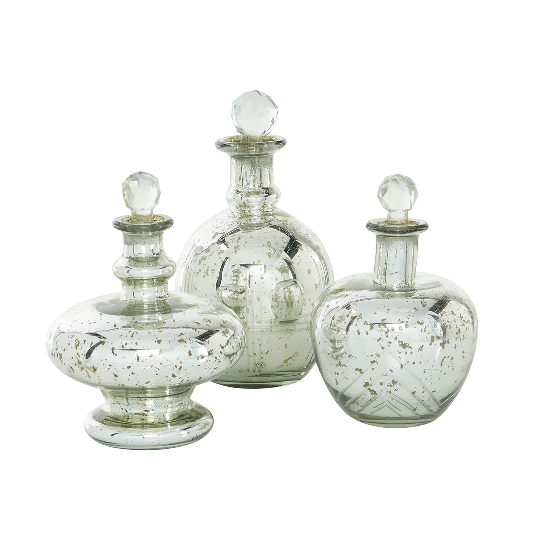 Decorative Glass Jars Set Of 3 7" 8" 9" 6 X 8round Silver Transitional - Diamond Home USA