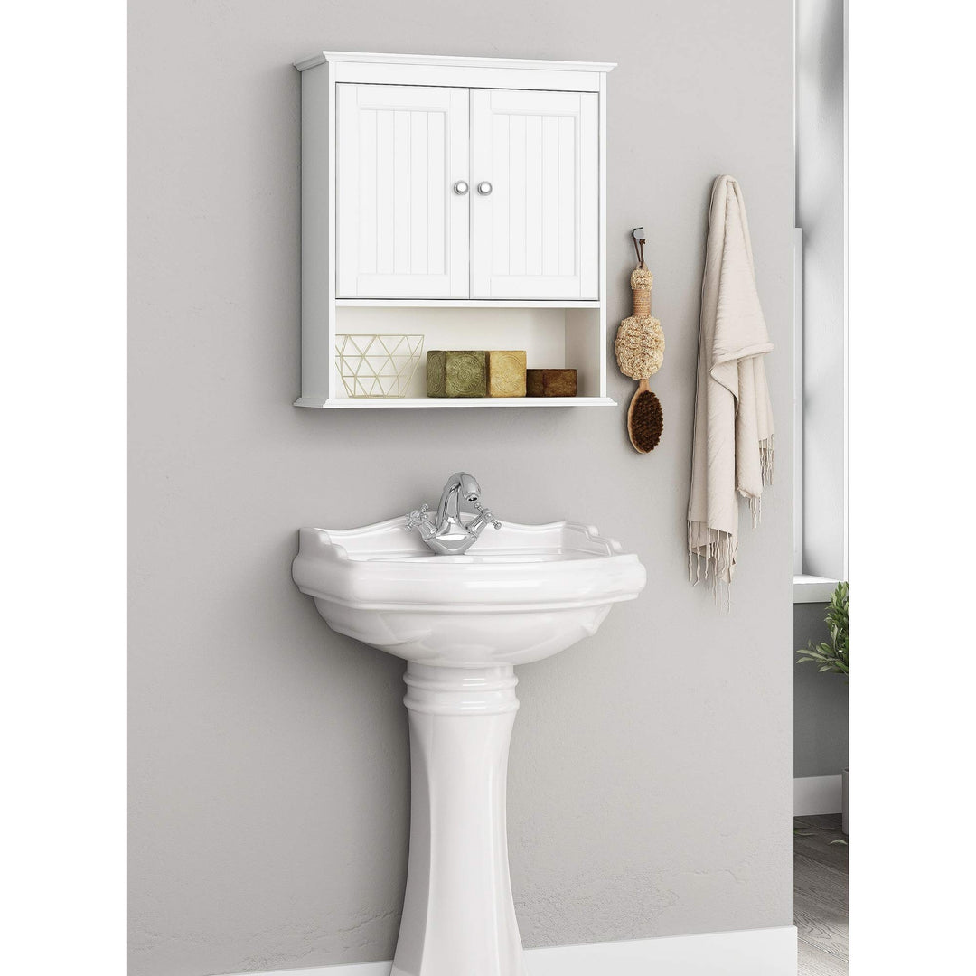 Wall Spacesaver Storage Cabinet Over The Toilet with Door Wooden White Yellow - Diamond Home USA