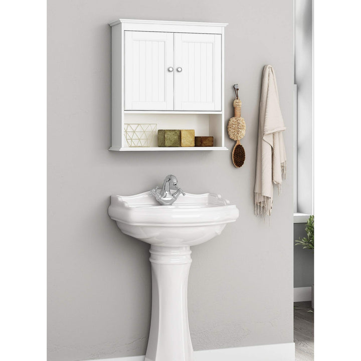 Wall Spacesaver Storage Cabinet Over The Toilet with Door Wooden White Yellow - Diamond Home USA