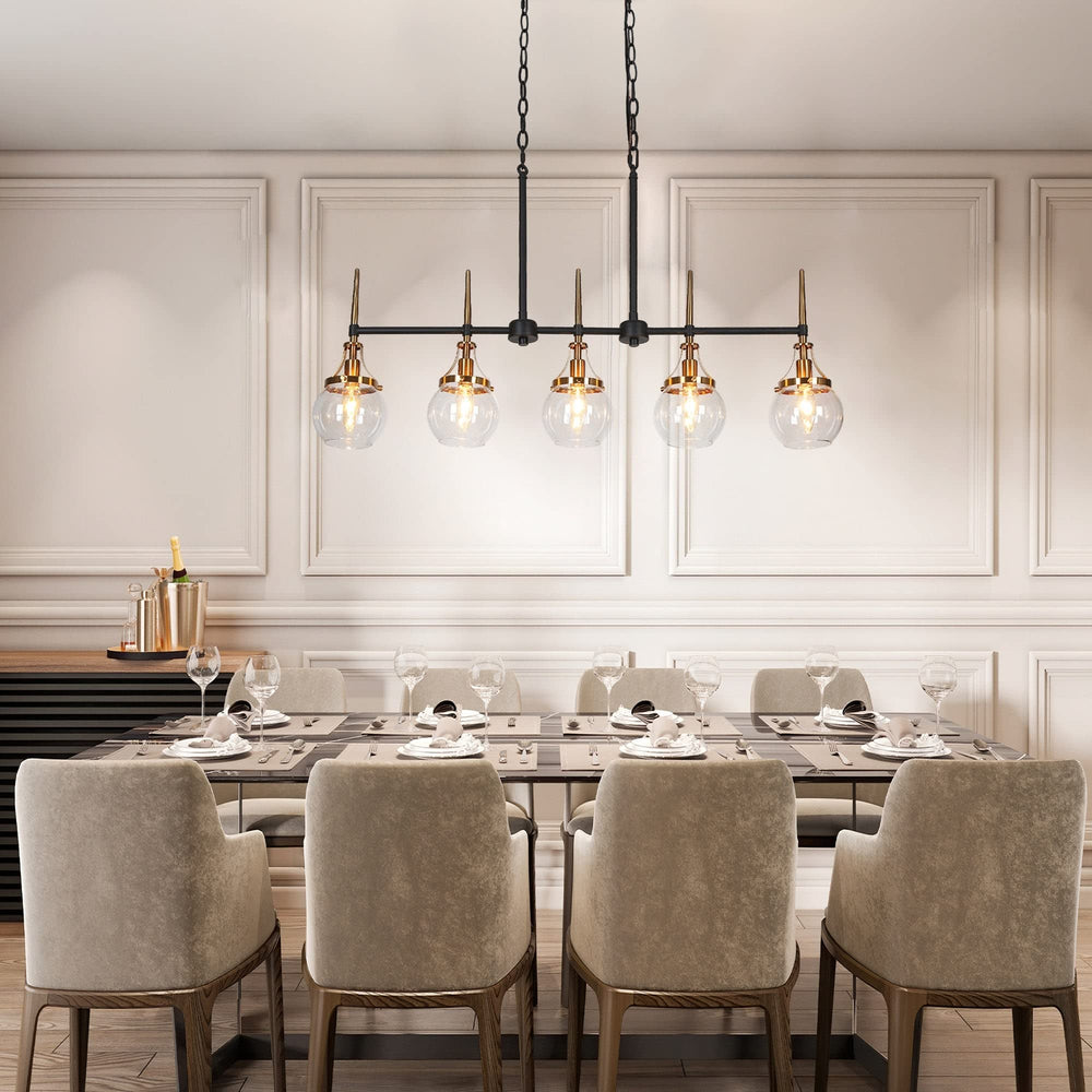Modern 5-light Linear Glass Rectangle Chandelier Kitchen Island Blackgold 36.2'' - Diamond Home USA