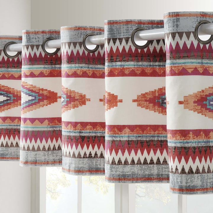 Western Boho Window Valance Grey Off/White Red Geometric Bohemian Eclectic - Diamond Home USA