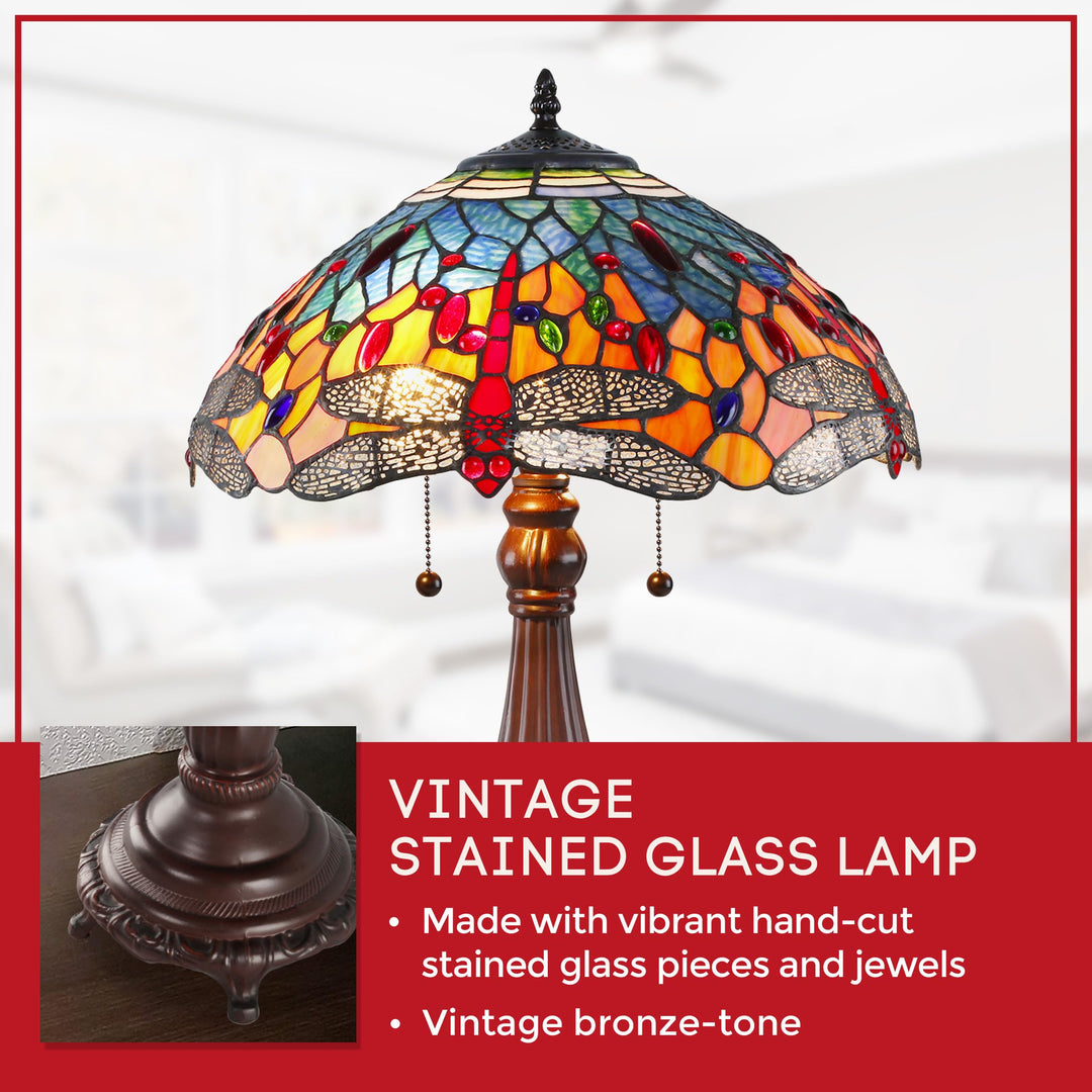 Serena D'italia Tiffany Table Lamp - Red Dragonfly Antique Desk Nightstand - - Diamond Home USA
