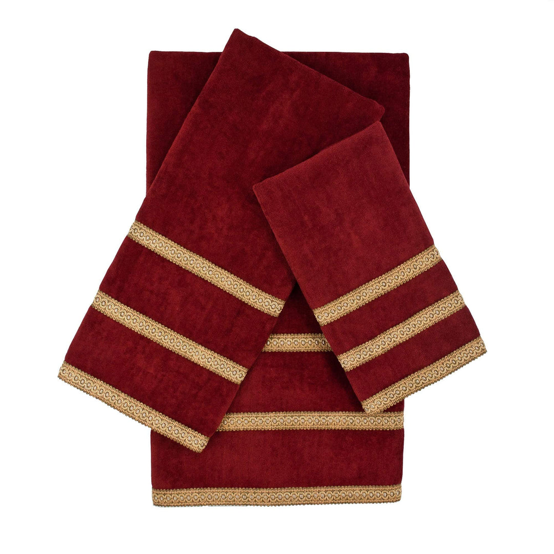 Sherry Kline Triple Row Gimp Red 3-Piece Decorative Embellished Towel Set