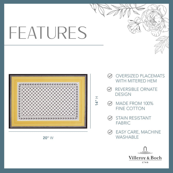 Villeroy and Boch Audun Reversile Patterned Cotton Faric Placemats 14 Inches - Diamond Home USA