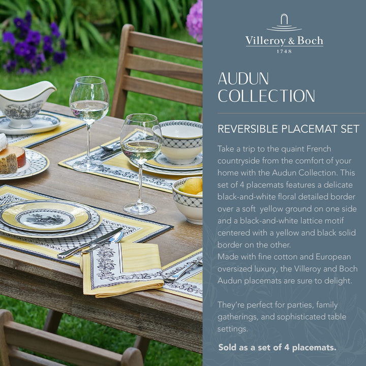 Villeroy and Boch Audun Reversile Patterned Cotton Faric Placemats 14 Inches - Diamond Home USA