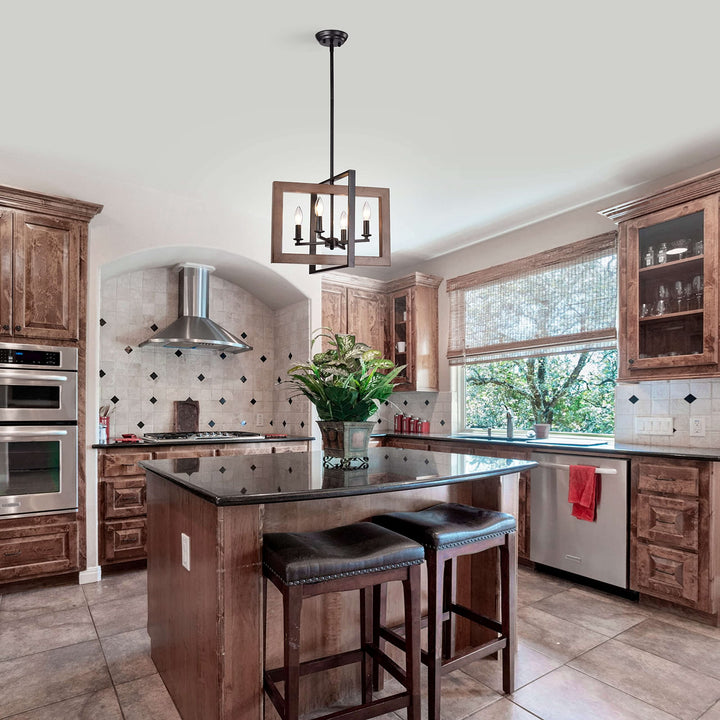 The Lighting Store Daniela Natural Wood and Antique Black Metal Open Cage - Diamond Home USA