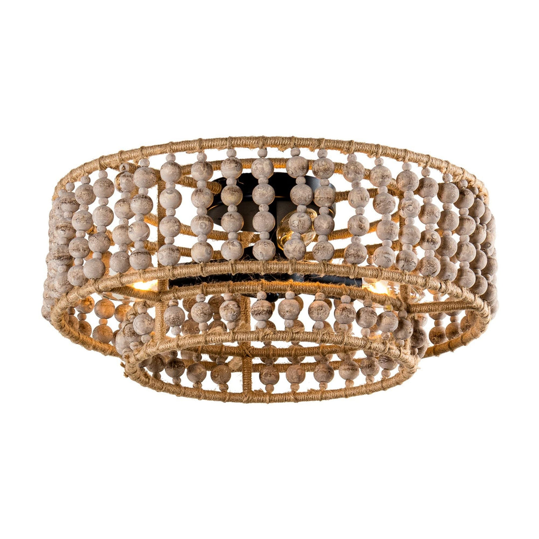 Boho 3-light Drum Wood Beaded Flush Mount Chandelier Brown Bohemian Eclectic - Diamond Home USA