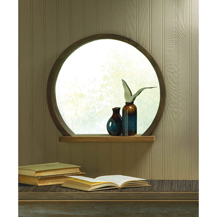 Round Wooden Mirror with Shelf 17.75x2.75x16 Brown - Diamond Home USA