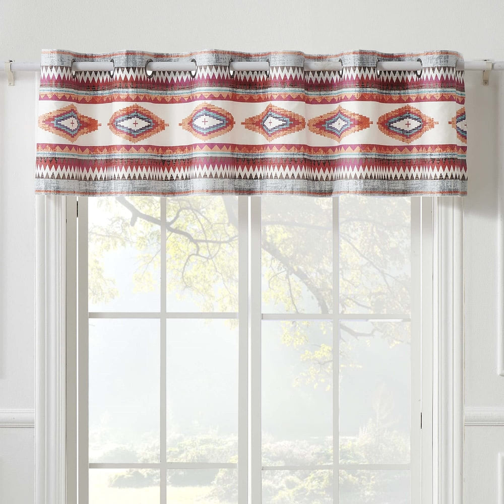 Western Boho Window Valance Grey Off/White Red Geometric Bohemian Eclectic - Diamond Home USA