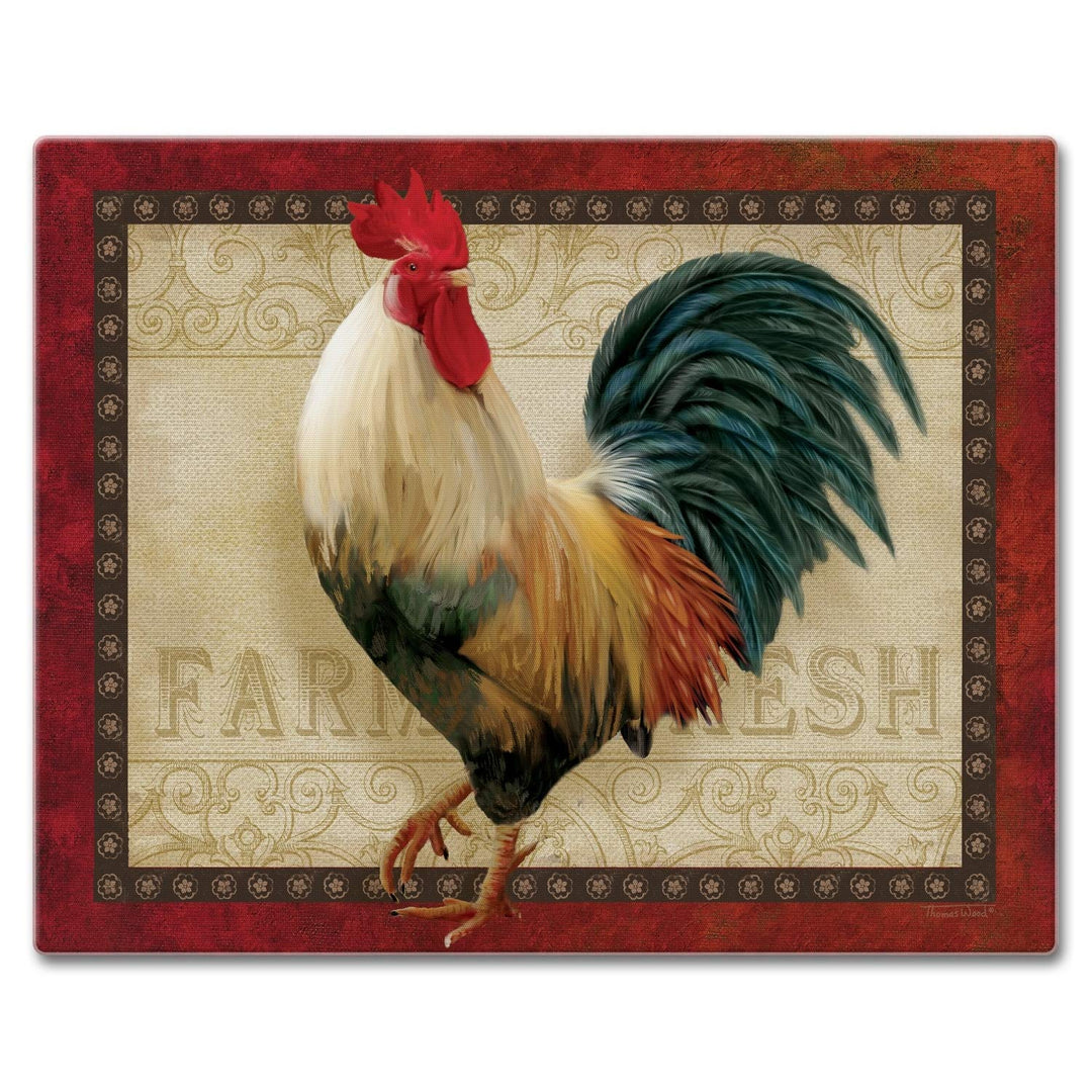Glass Cutting Board/Saver 12"x15" Farm Fresh Rooster Multi Color Rectangle