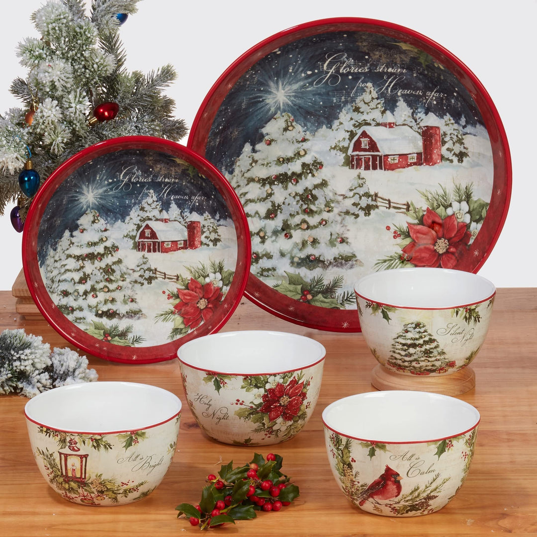 Deep Serving Bowl Oz. Blue Multi Color White Holiday Casual Farmhouse Round 1 - Diamond Home USA