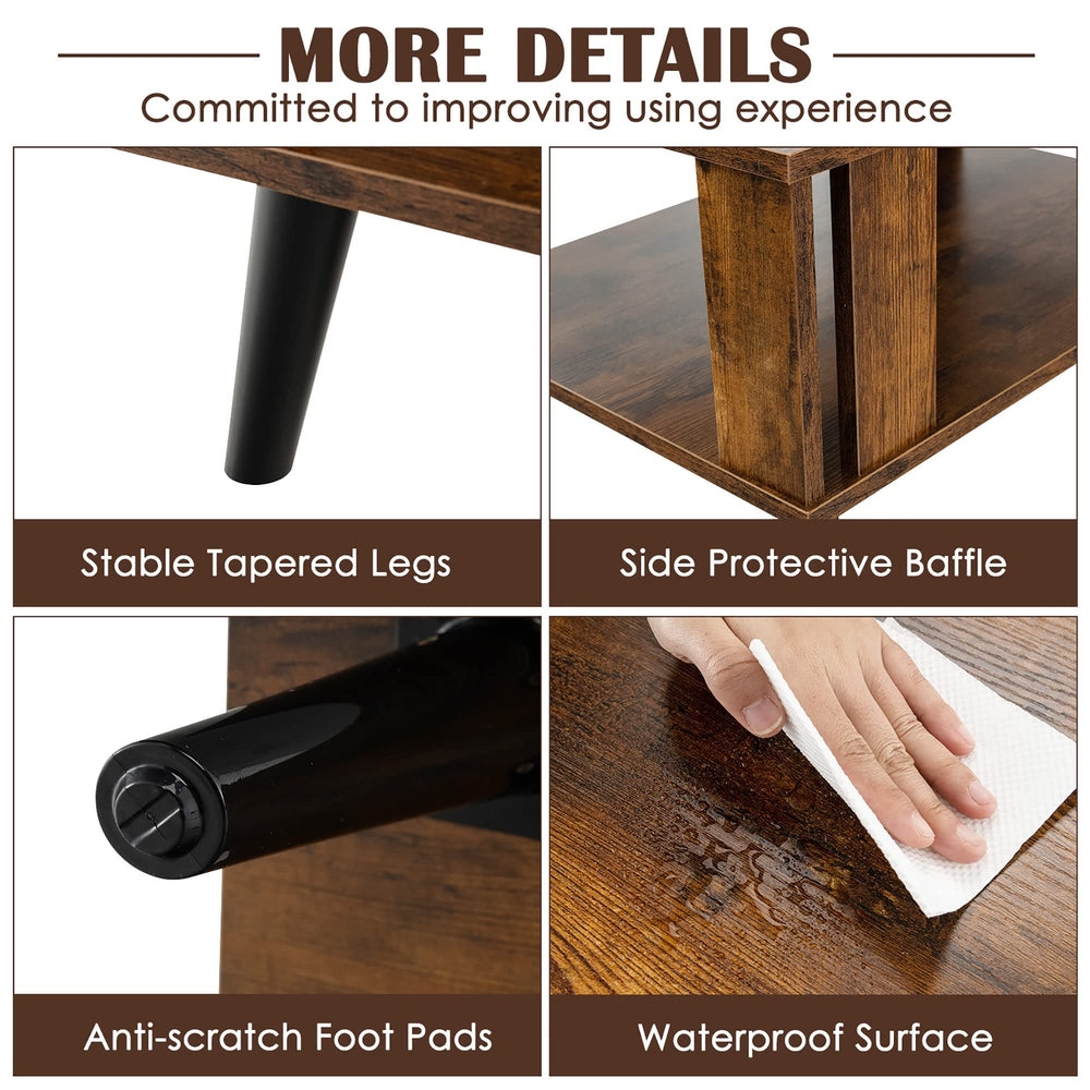 Wood Rectangle Coffee Table 2 Tier Tea with Open Storage Shelf Brown Modern - Diamond Home USA