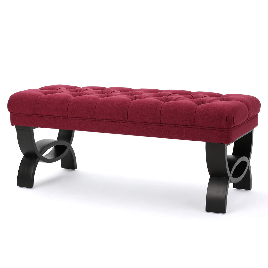 Christopher Knight Home Scarlett Tufted Fabric Ottoman Bench Deep Red