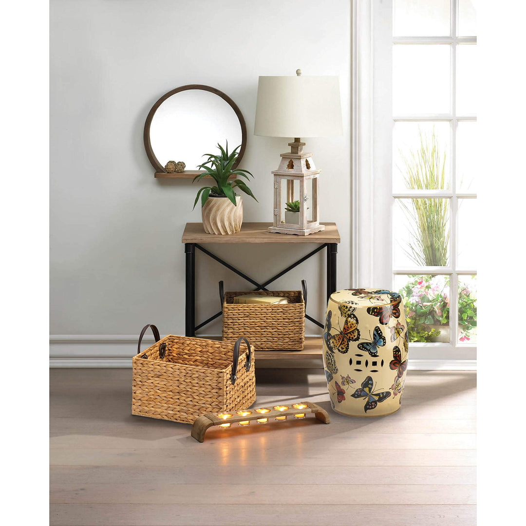 Round Wooden Mirror with Shelf 17.75x2.75x16 Brown - Diamond Home USA