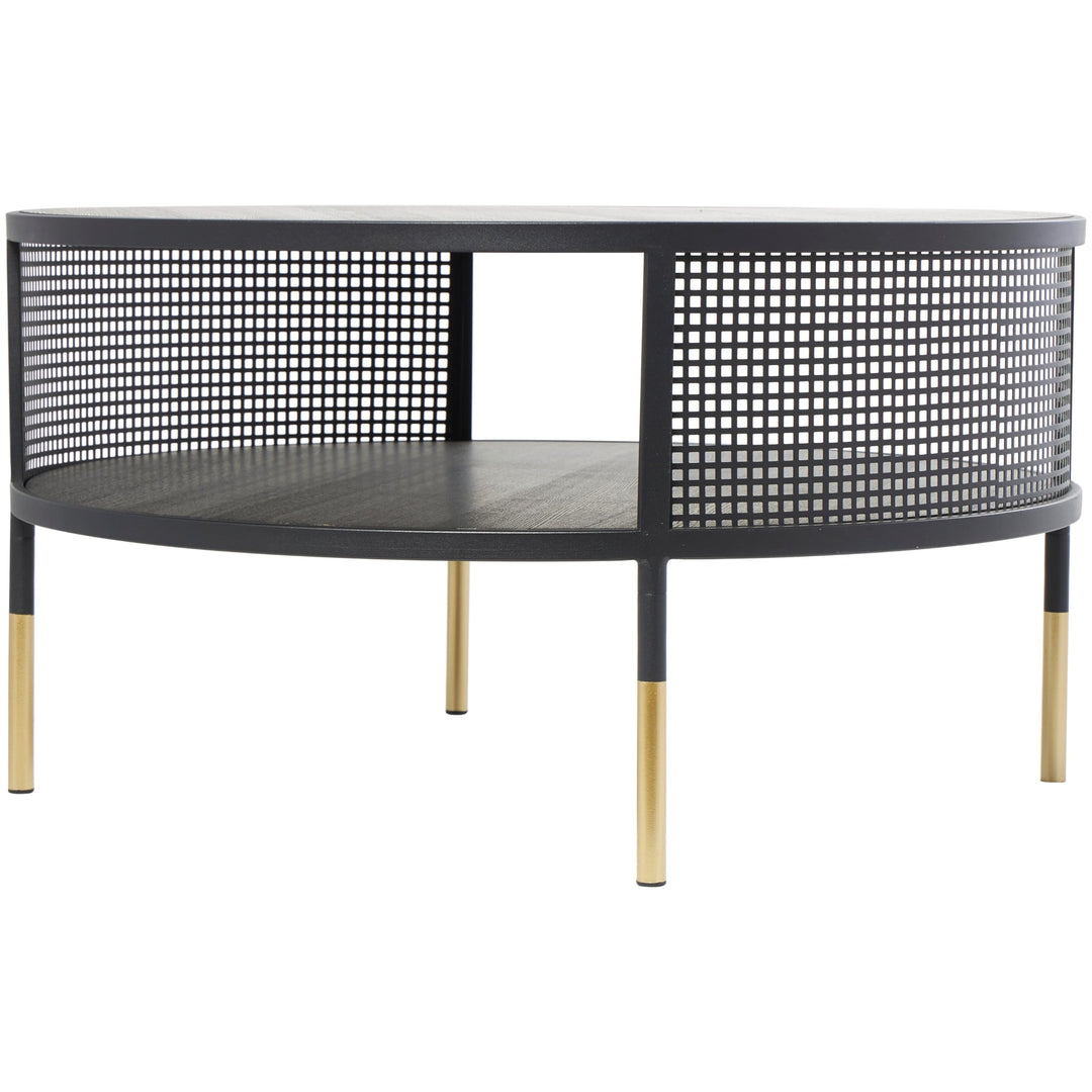 Black Metal Open Grid Frame 1 Shelf Coffee Table with Gold Legs Modern - Diamond Home USA