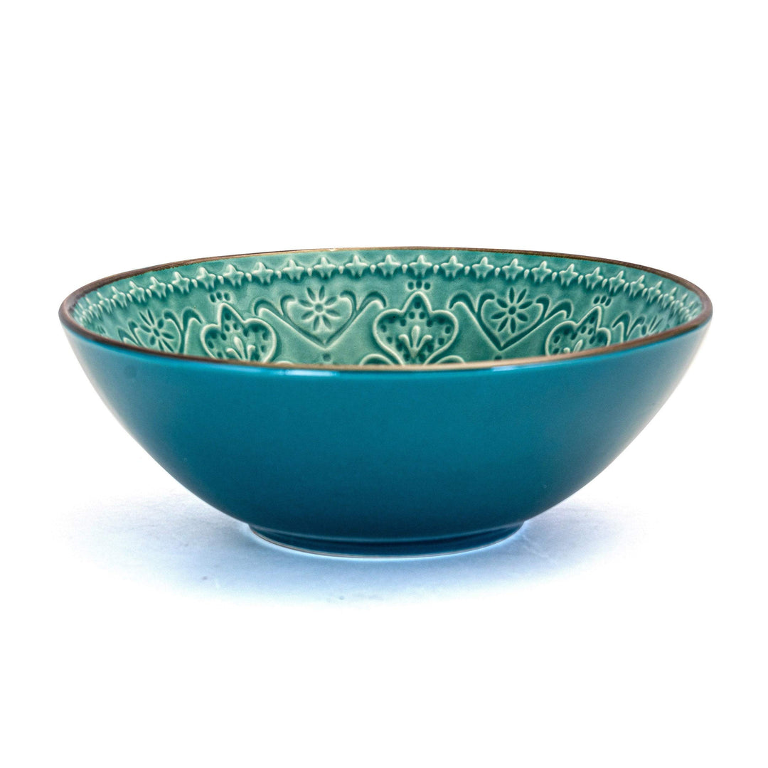 Deep Ocean Mandala 16 Pc Round Stoneware Dinnerware Set in Green Blue Textured - Diamond Home USA