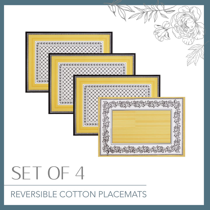 Villeroy and Boch Audun Reversile Patterned Cotton Faric Placemats 14 Inches - Diamond Home USA