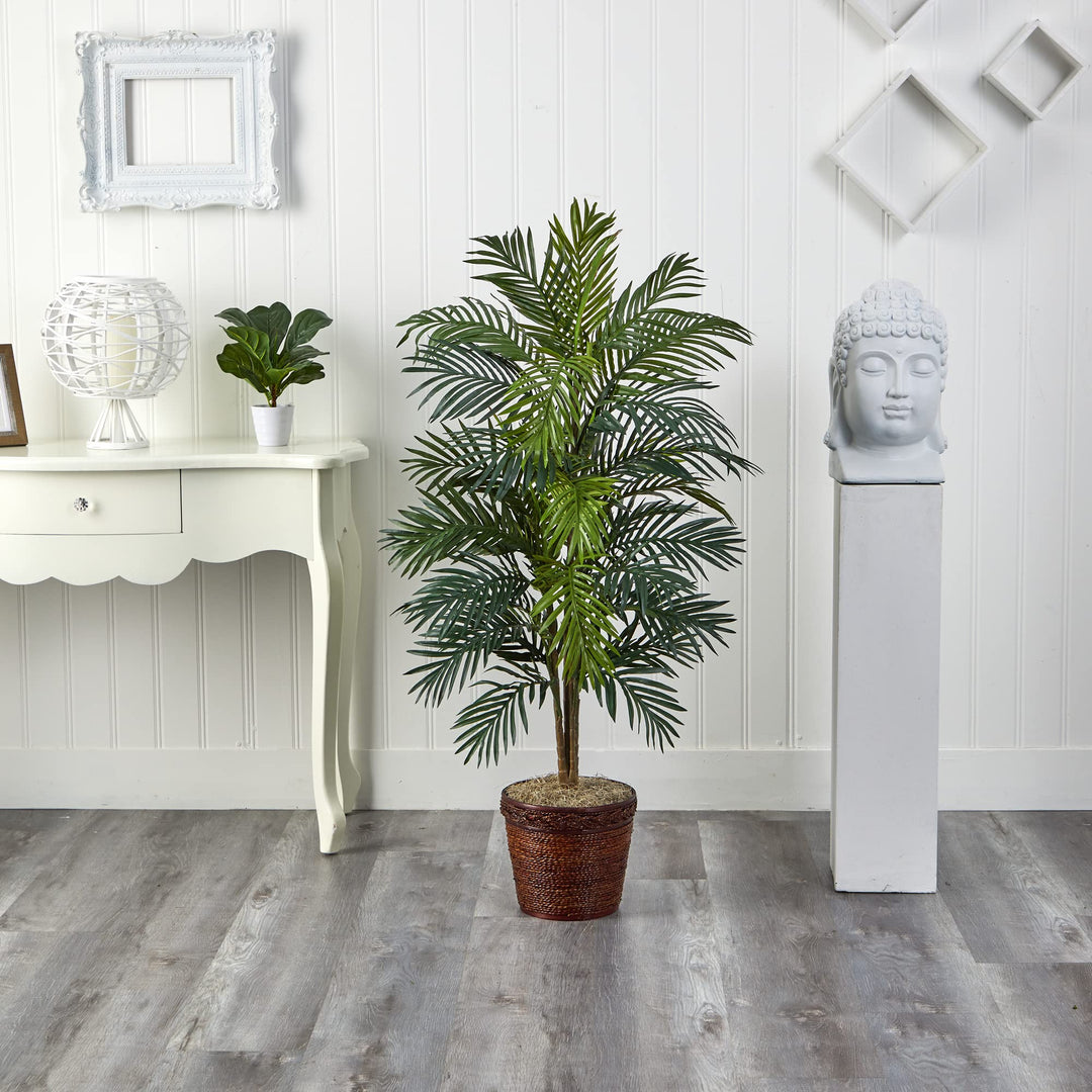 Nearly Natural 5263-0308 56in. Areca Palm Silk Tree with Basket Green 30" x - Diamond Home USA