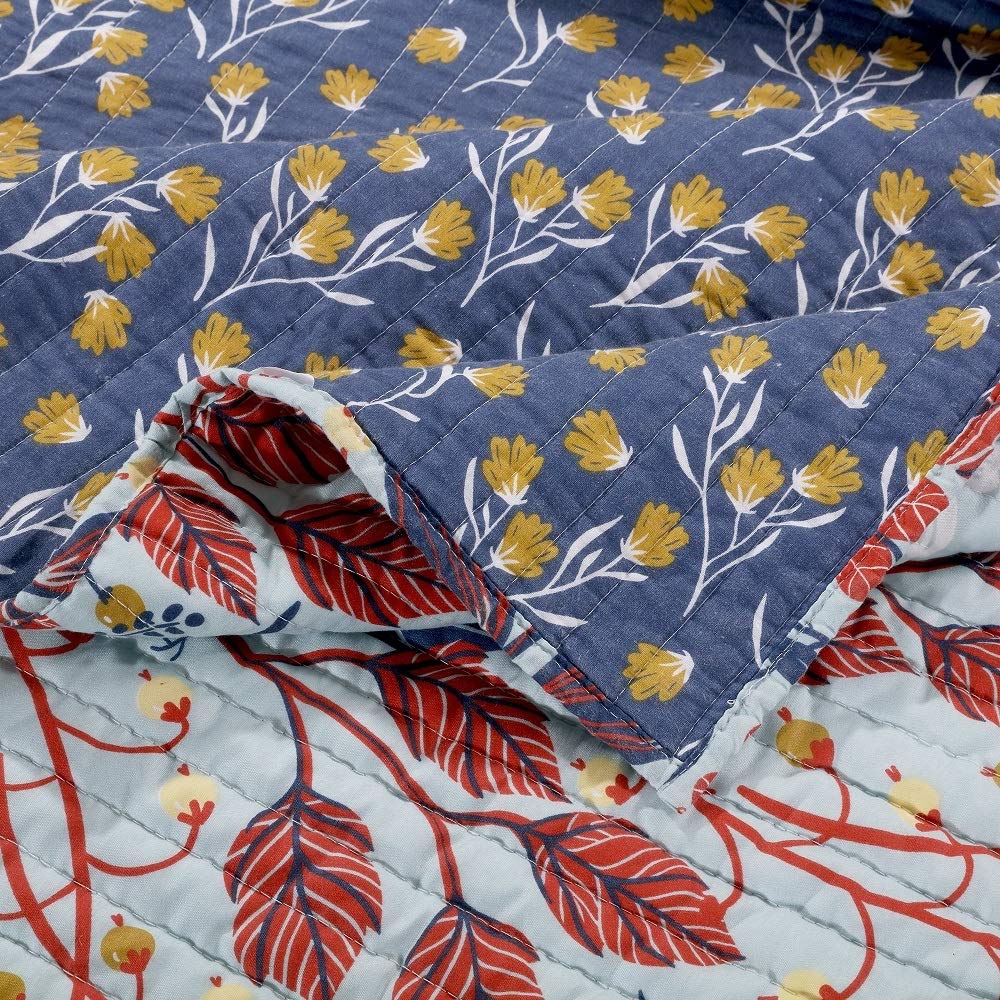 3 Piece French Country Slate Blue Quilt Contemporary Style Free Flowing Queen/Full - Queen - Diamond Home USA