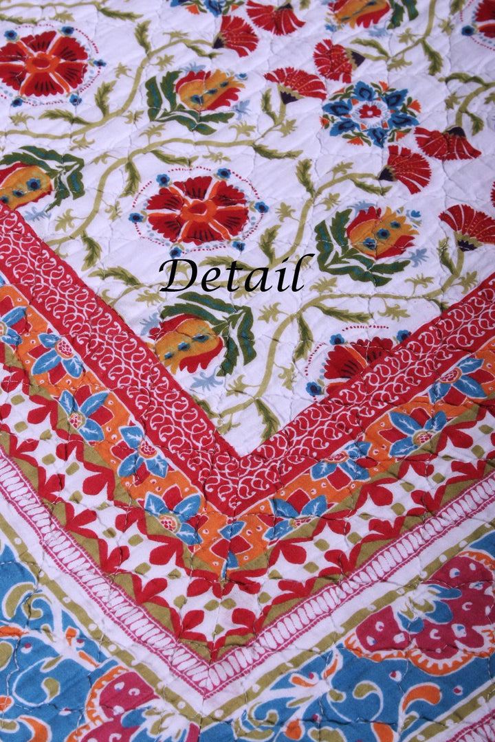 Quilt Lap Throw Blanket Reversible Retro Bohemian Style Printed with Flowers - Diamond Home USA