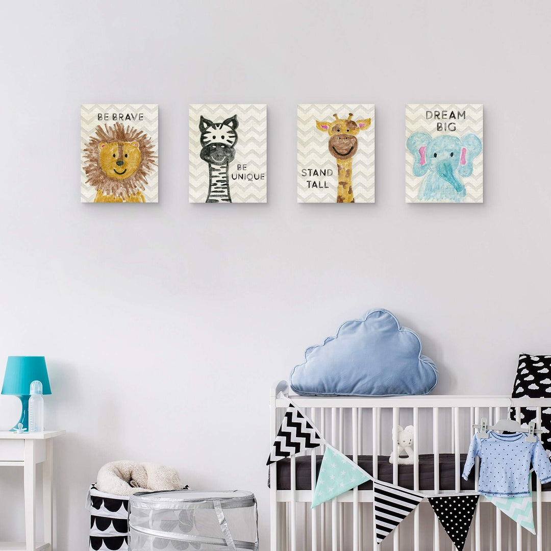 Safari Animal Prints Set of 4 Canvas Art Multi Color Modern Contemporary - Diamond Home USA