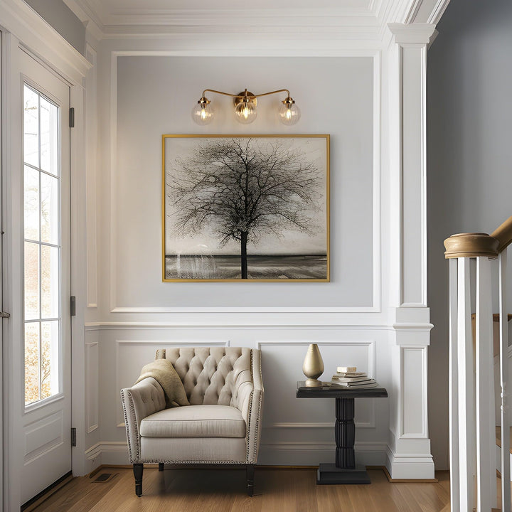 Mid-Century Modern 3-Light Gold Bathroom Vanity Lights Globe Glass Wall - Diamond Home USA