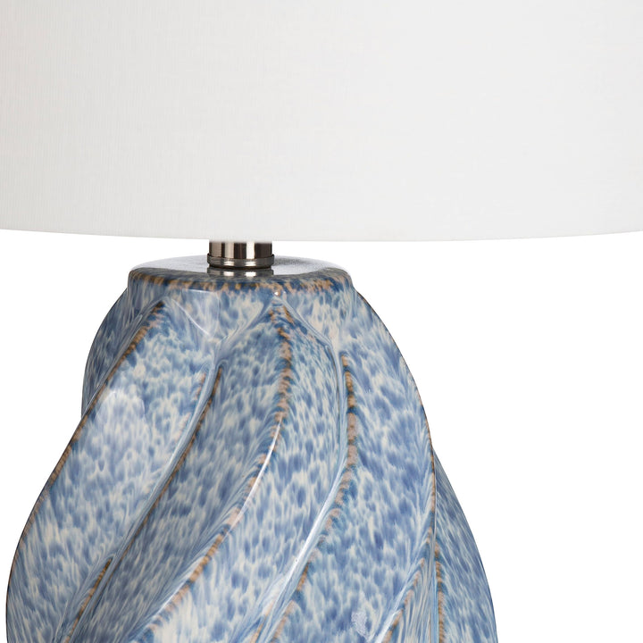 3-Way Swirl Ceramic able Lamp with White Linen Shade Blue Modern Contemporary - Diamond Home USA