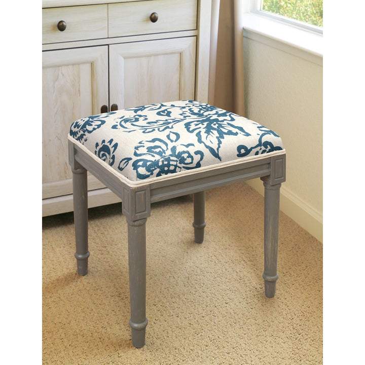 123 Creations Toile Rustic-Grey Vanity Stool Blue - Diamond Home USA