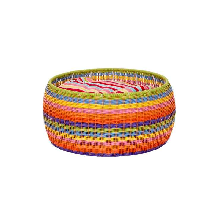 Outdoor Patio Round Wicker Ottoman Colorful Small Rainbow Footstool Rounded - Diamond Home USA