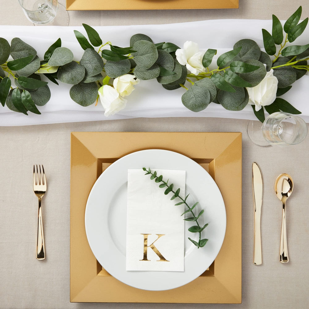 Gold Foil Initial Letter K White Monogram Paper Napkins (4 X 8 In Pack) - Diamond Home USA