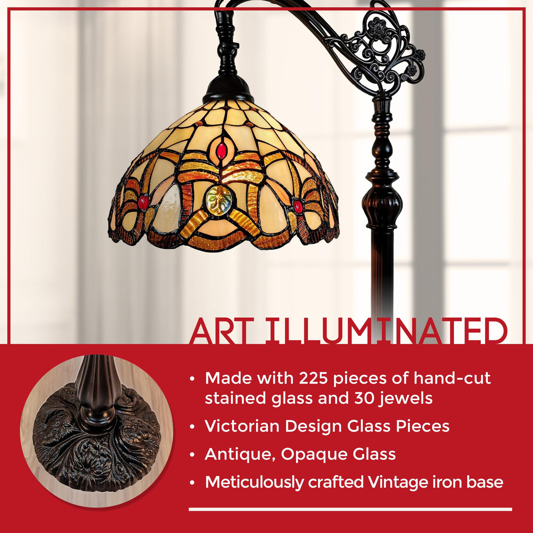 Amora Tiffany Style Floor Lamp Arched 62" Tall Stained Glass Tan Yellow Brown - Diamond Home USA