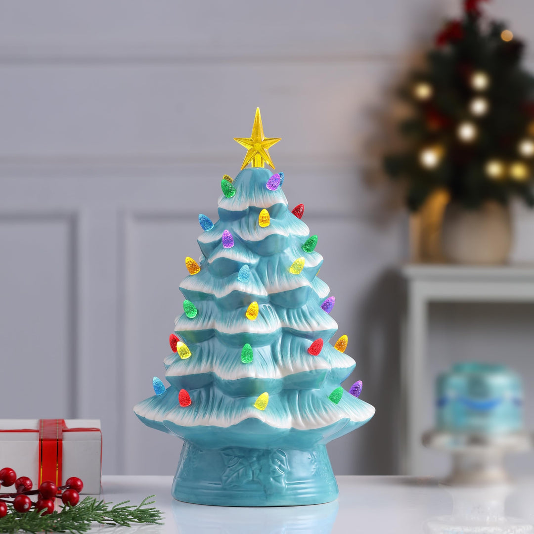 12" Nostalgic Ceramic Tree Light Blue