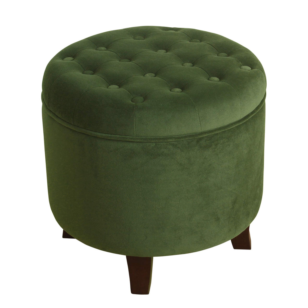 Velvet Forest Green Round Storage Ottoman Solid Casual Glam Transitional Foam