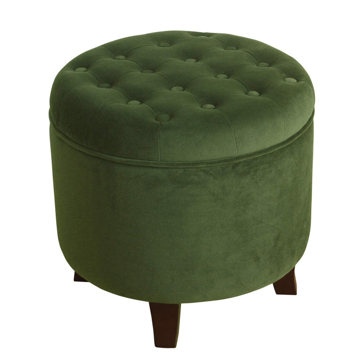 Velvet Forest Green Round Storage Ottoman Solid Casual Glam Transitional Foam