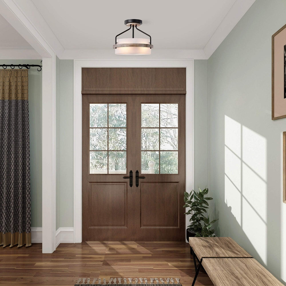 Matte Black 2-light Frosted Glass Drum Shade Semi-flush Mount Modern - Diamond Home USA