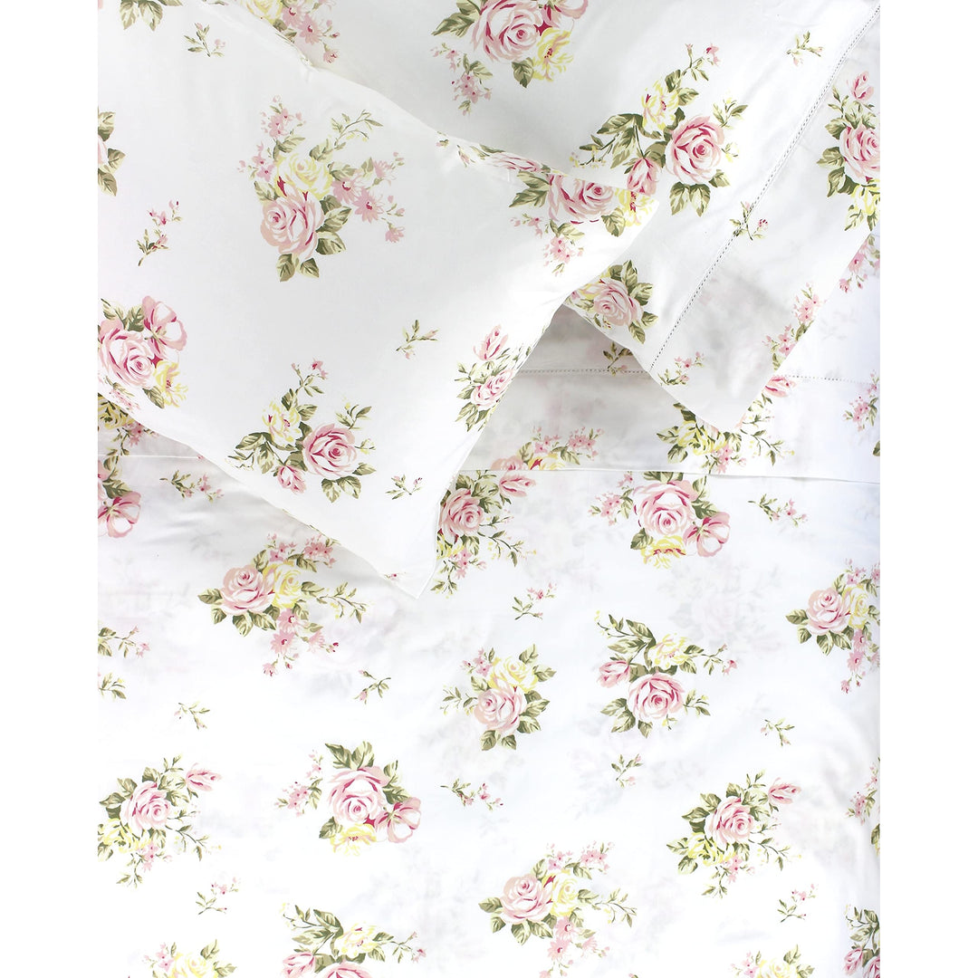 Melange Home Printed Design Cotton Collection 400TC Rose Hemsitich Bed Sheet Set Twin