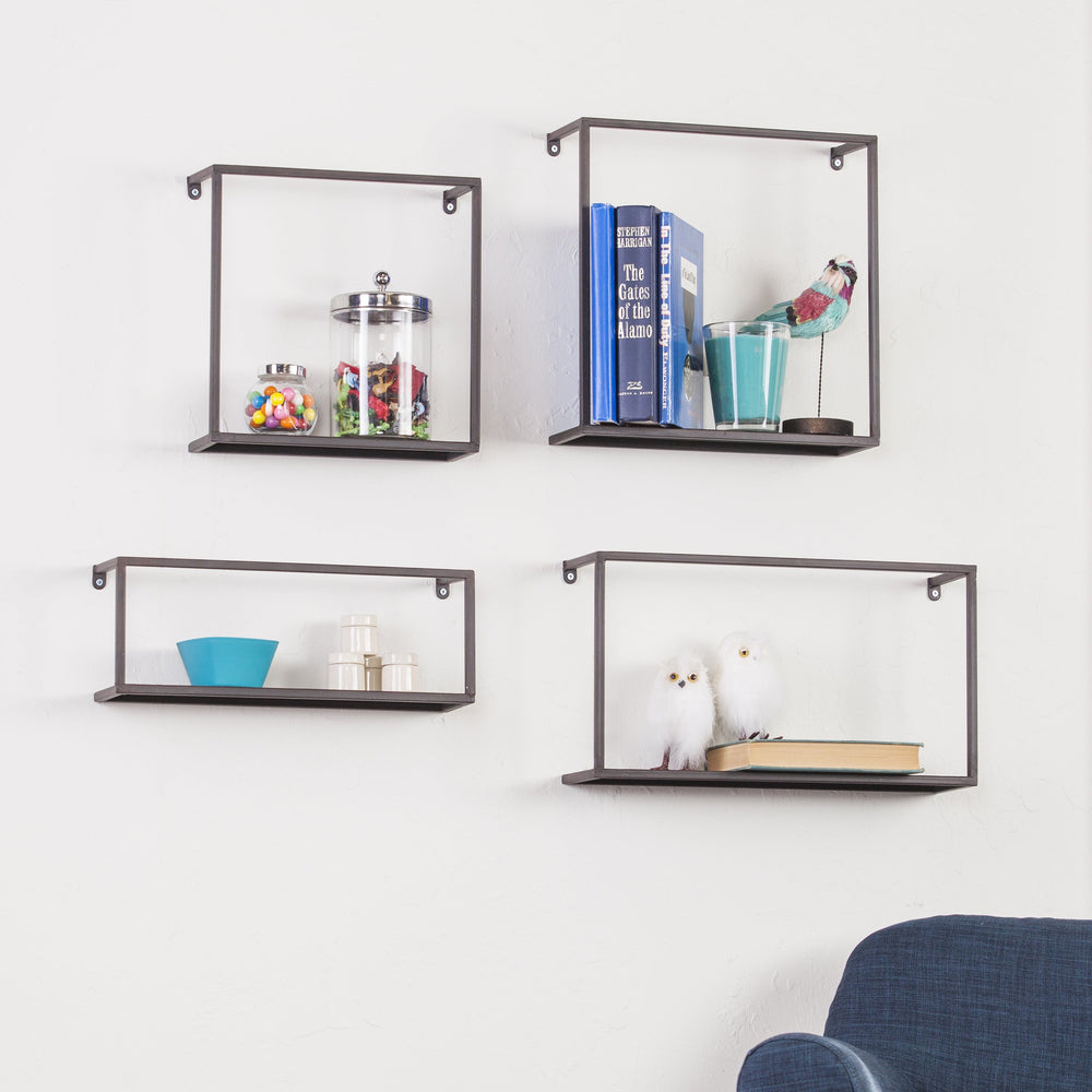 SEI Furniture Zyther Contemporary Metal Wall Shelves 4 pc Set Antique Black - Diamond Home USA