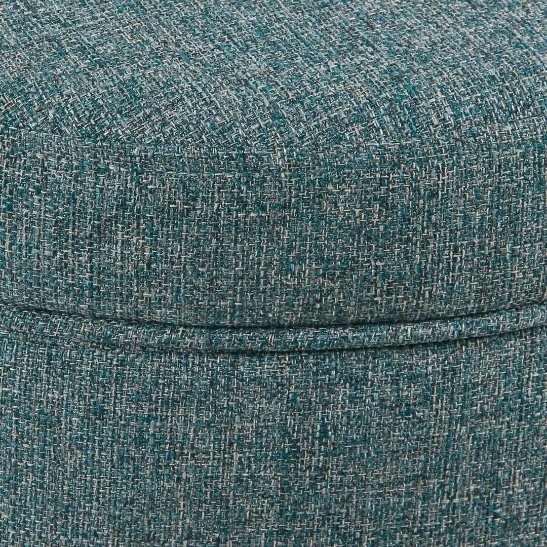 Teal Tweed Round Storage Ottoman Blue Solid Mid-Century Modern Fabric - Diamond Home USA